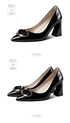 Elegant Pointed Toe Mary Janes with Patent Leather Buckle and Comfortable Middle Heel for Women